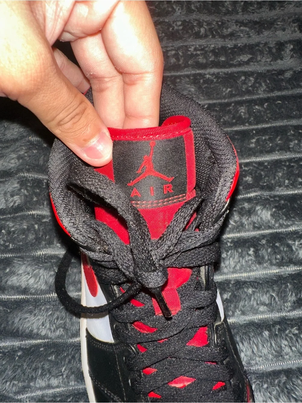 Nike Black White Red High-Top Sneakers with Red Swoosh